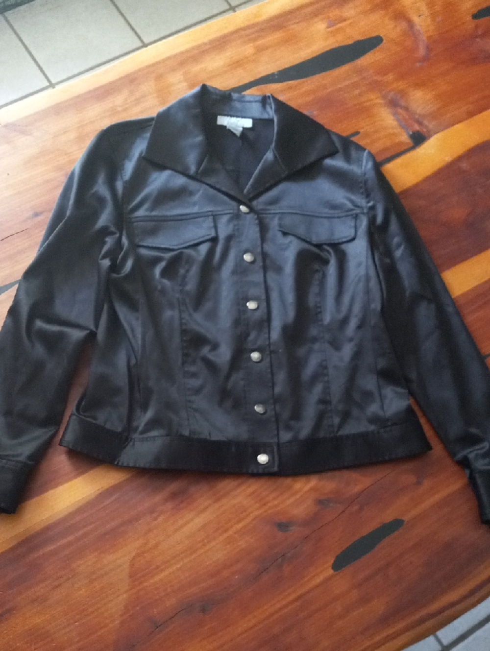 Women's Black Satin Button-Front Lightweight Jacket